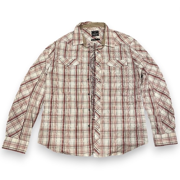 Marc Ecko No. 72 Times Square Western Plaid Cut & Sew Pearl Snap — Size XL - Picture 1 of 10